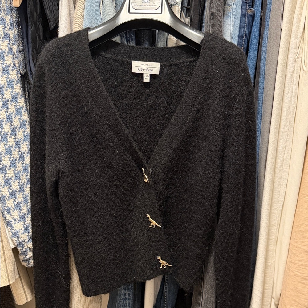 & Other Stories Black Cardigan with Gold Button Details